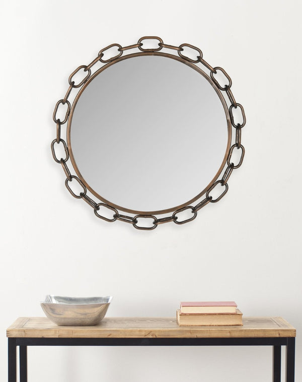 Safavieh ATLANTIS, ATLANTIS 26 Inch Antique Copper Chain Link Mirror - Elegant Iron, Glass & Wood Accent for Home Decor MIR4042A