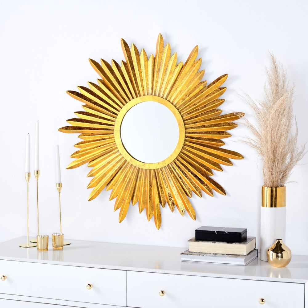Safavieh JOSEPHINE Sunburst Mirror, 33.5 Inch Antique Gold Frame - Vintage Glamour for Any Room Decor MIR4056A