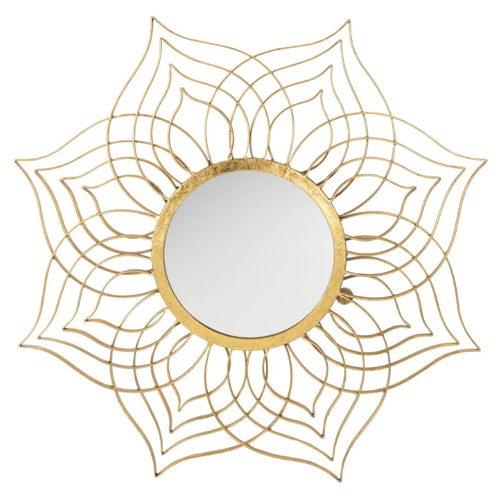 Safavieh CHARLTON, 32" Floral-Inspired Mirror in Gold Finish - Elegant Iron & Glass Design for Any Wall MIR4097A