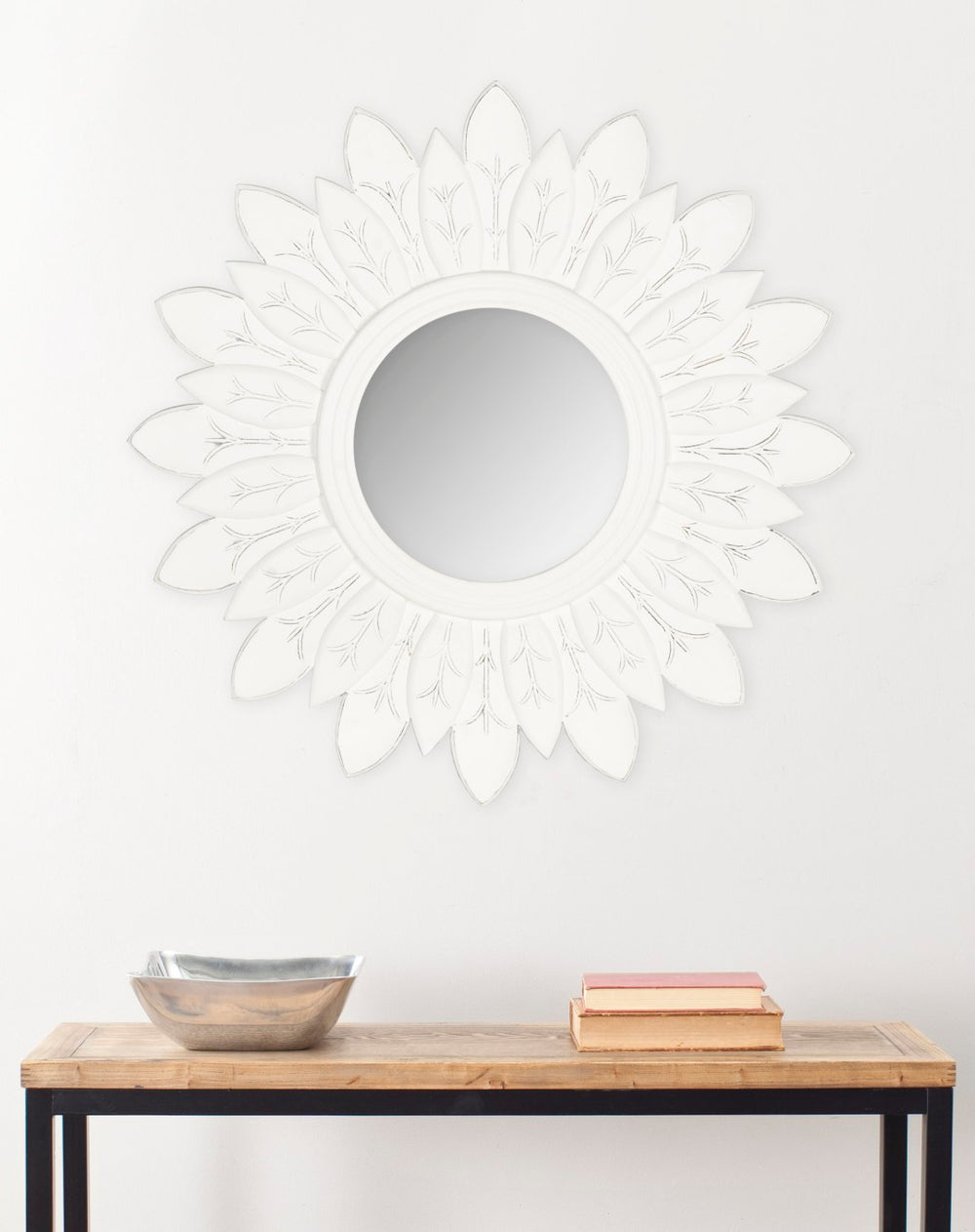 Safavieh SUN King Mirror – Elegant Sunburst Design for Timeless Style in Living Rooms and Entryways Antique White MIR5003D
