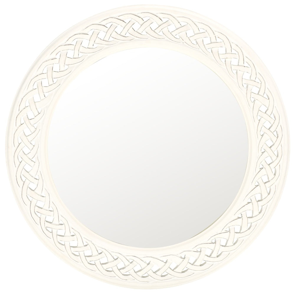 Safavieh BRAIDED Chain Mirror - Timeless Round Accent for Elegant Home Decor, Inspired by Roman Jewelry Design Antique White MIR5005D