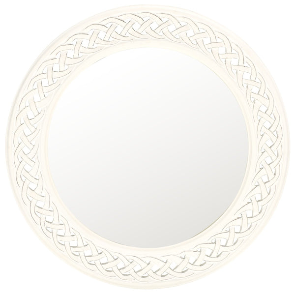 Safavieh BRAIDED Chain Mirror - Timeless Round Accent for Elegant Home Decor, Inspired by Roman Jewelry Design Antique White MIR5005D