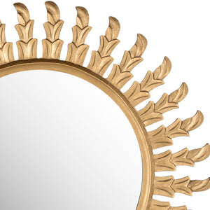 Safavieh INCA Sun Mirror - Timeless Sunburst Design with Elegant Leaf Motifs for Living Room or Bedroom Decor Gold MIR5008C