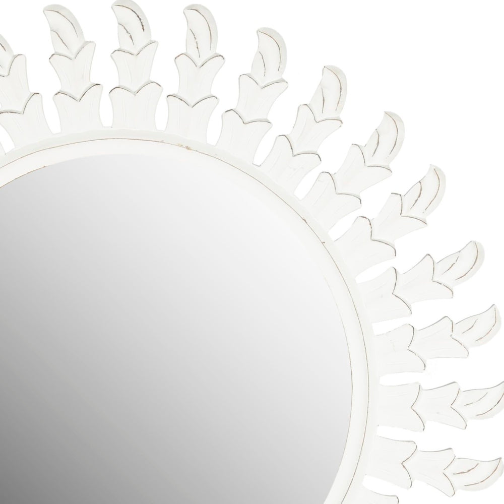 Safavieh INCA Sun Mirror - Timeless Sunburst Design with Elegant Leaf Motifs for Living Room or Bedroom Decor Antique White MIR5008D