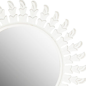 Safavieh INCA Sun Mirror - Timeless Sunburst Design with Elegant Leaf Motifs for Living Room or Bedroom Decor Antique White MIR5008D