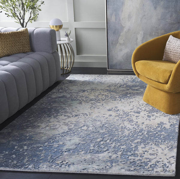 Safavieh Mirage Hand-Knotted Blue Ivory Accent Rug — Low-Profile Artisanal Viscose-Wool Blend For Entryways 1'-0" x 1'-6" MIR642M-0116