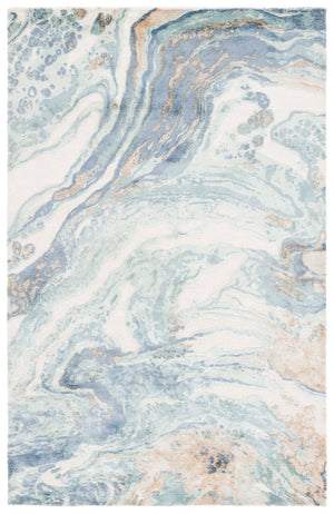 Safavieh Mirage Hand-knotted Area Rug - Luxurious Grey And Ivory Design For Elegant Living Spaces, 6x9 Ft Blue ,Ivory 60% Viscose,30% Wool,& 10% Cotton Mir643m-9