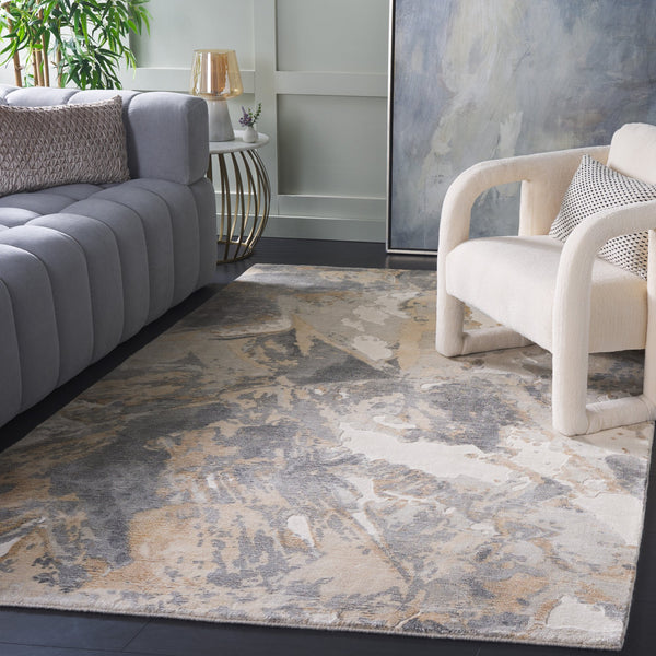 Safavieh Mirage Hand-Knotted Accent Rug In Grey Ivory — Viscose Wool Cotton Blend, Low-Profile Minimalist Design 1'-0" x 1'-6" MIR645F-0116