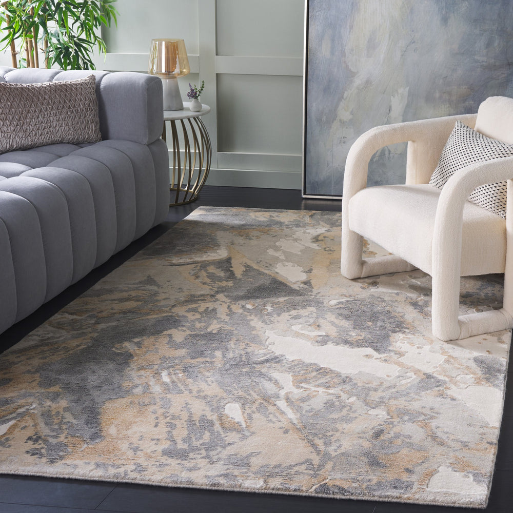 Safavieh Mirage Hand‑Knotted Grey Ivory Area Rug — Plush 1/2" Pile, Abstract Design, Viscose Wool Blend 6'-0" x 9'-0" MIR645F-6