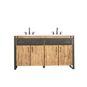 Lh Imports Irondale Vanity: Solid Acacia Wood & Metal Design With White Basin, Soft-close, Adjustable Shelves Brown White Basin,Steel,Solid Acacia Mir Bth01-61