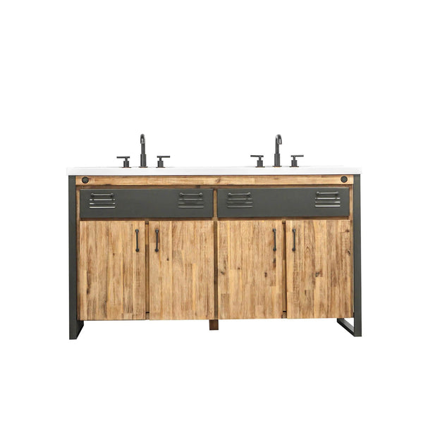 Lh Imports Irondale Vanity: Solid Acacia Wood & Metal Design With White Basin, Soft-close, Adjustable Shelves Brown White Basin,Steel,Solid Acacia Mir Bth01-61