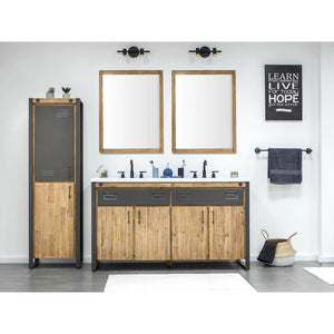 Lh Imports Irondale Vanity: Solid Acacia Wood & Metal Design With White Basin, Soft-close, Adjustable Shelves Brown White Basin,Steel,Solid Acacia Mir Bth01-61