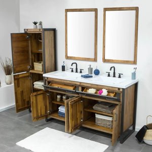 Lh Imports Irondale Vanity: Solid Acacia Wood & Metal Design With White Basin, Soft-close, Adjustable Shelves Brown White Basin,Steel,Solid Acacia Mir Bth01-61