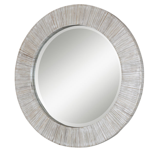 Uttermost Repose Whitewash Round Mirror 09785 BAMBOO, PLYWOOD