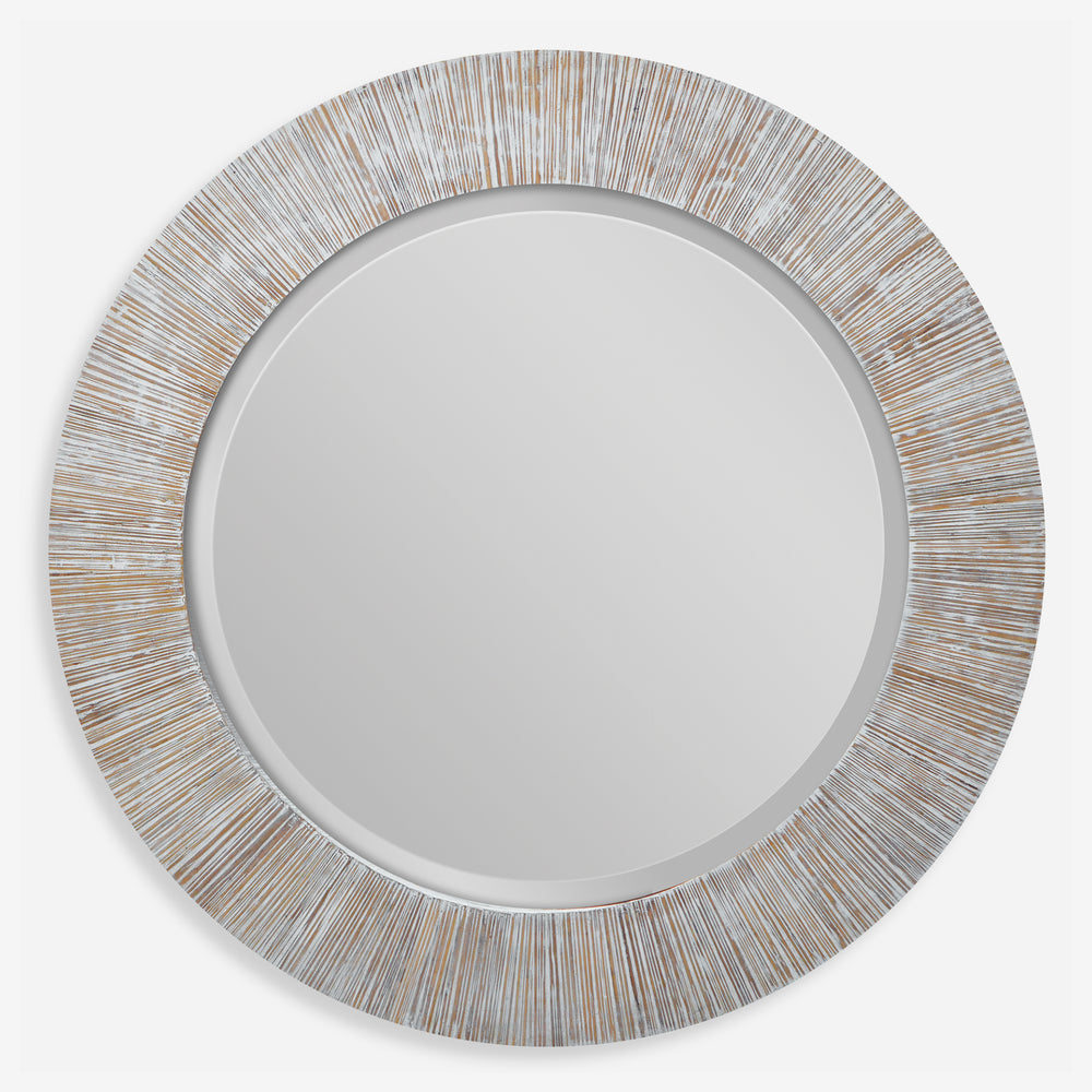 Uttermost Repose Whitewash Round Mirror 09785 BAMBOO, PLYWOOD