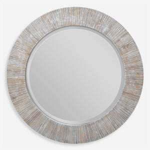 Uttermost Repose Whitewash Round Mirror 09785 BAMBOO, PLYWOOD