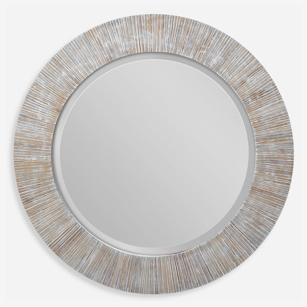 Uttermost Repose Whitewash Round Mirror 09785 BAMBOO, PLYWOOD