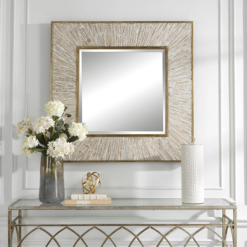 Uttermost Wharton Whitewashed Square Mirror 09854 MIRROR, MDF, FIR, IRON