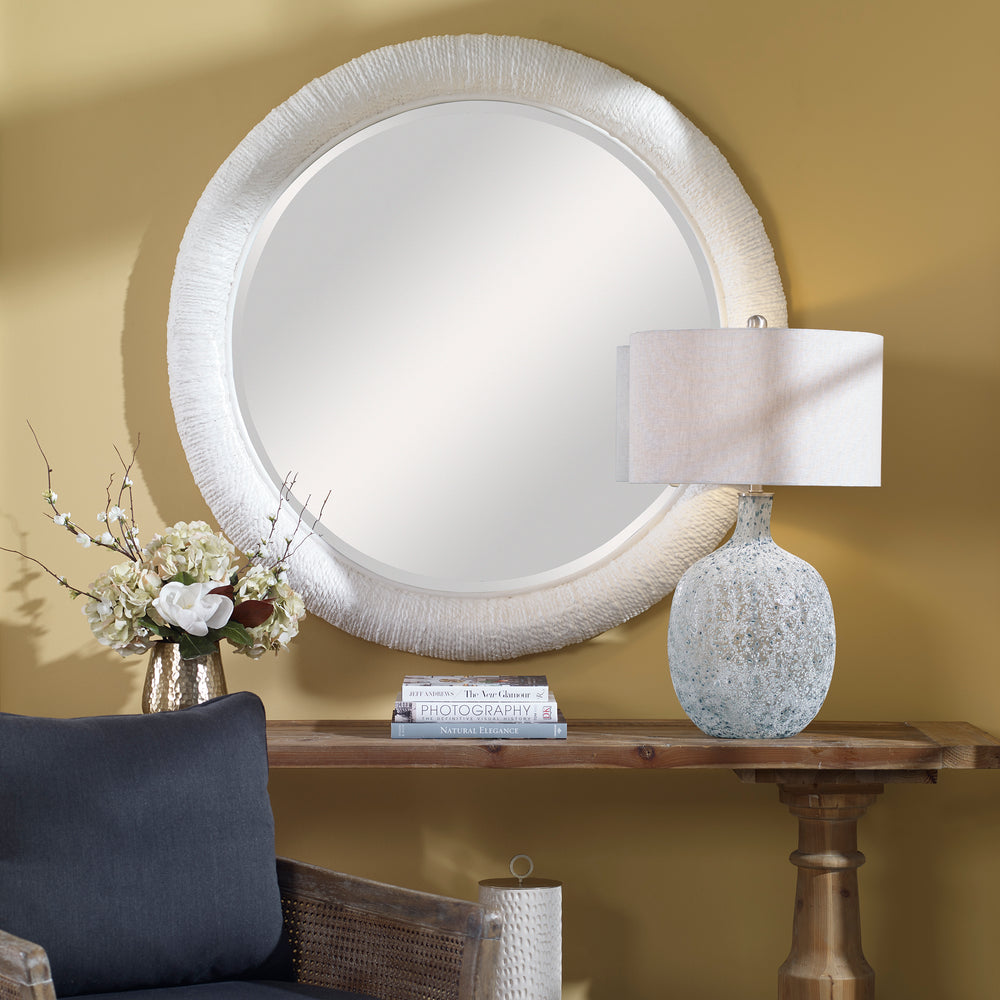 Uttermost Mariner White Round Mirror 08168 BANANA WEAVING,RATTAN,PLYWOOD,GLASS