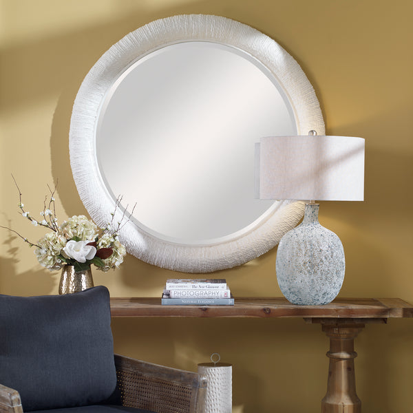 Uttermost Mariner White Round Mirror 08168 BANANA WEAVING,RATTAN,PLYWOOD,GLASS