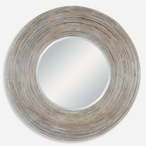 Uttermost Vortex White Washed Round Mirror 08173 MANGO WOOD, PLYWOOD, RATTAN KUBU