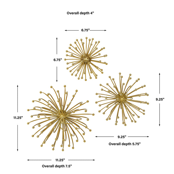 Uttermost Aga Gold Metal Wall Decor, S/3 04337 METAL