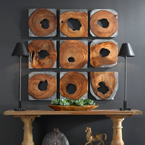 Uttermost Jungle Wood Paneled Wall Art, Set/9 04349 SUAR WOOD