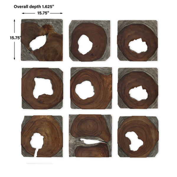 Uttermost Jungle Wood Paneled Wall Art, Set/9 04349 SUAR WOOD