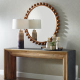 Uttermost Cyra Wood Beaded Round Mirror 08176 Mahogany Wood,Carb Mdf P2,Glass,Mtl