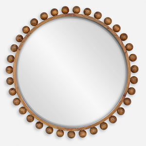 Uttermost Cyra Wood Beaded Round Mirror 08176 Mahogany Wood,Carb Mdf P2,Glass,Mtl