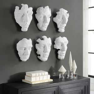 Uttermost Self-Portrait White Mask Wall Decor, Set/6 04358 POLYRESIN