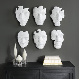 Uttermost Self-Portrait White Mask Wall Decor, Set/6 04358 POLYRESIN