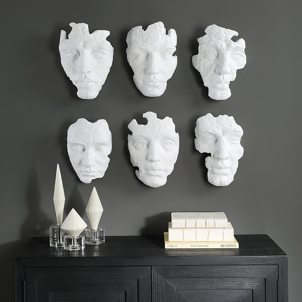 Uttermost Self-Portrait White Mask Wall Decor, Set/6 04358 POLYRESIN