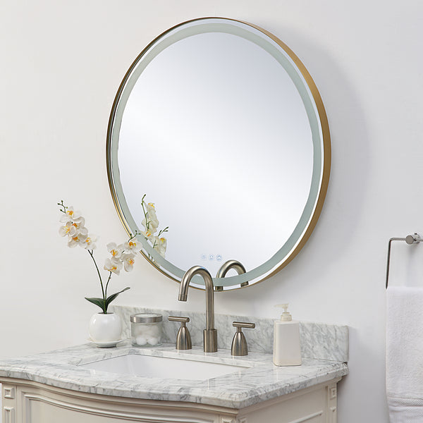 Uttermost Crofton Lighted Brass Round Mirror 09947 STAINLESS STEEL, METAL, MIRROR