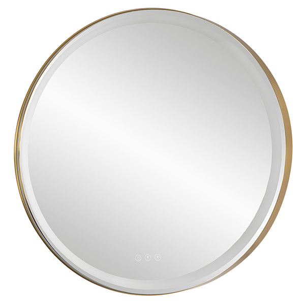 Uttermost Crofton Lighted Brass Round Mirror 09947 STAINLESS STEEL, METAL, MIRROR
