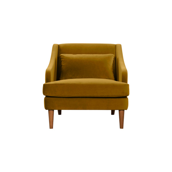Lh Imports Missy Club Chair - Luxurious Dijon Velvet With Scoop Arm, Plush Cushioning & Elegant Pecan Legs Yellow,Brown Fabric, 85% Cotton,15% Polyester,Foam,Feather,Polyester Fibre,Dacron,Rubberwood Mis-01-dv