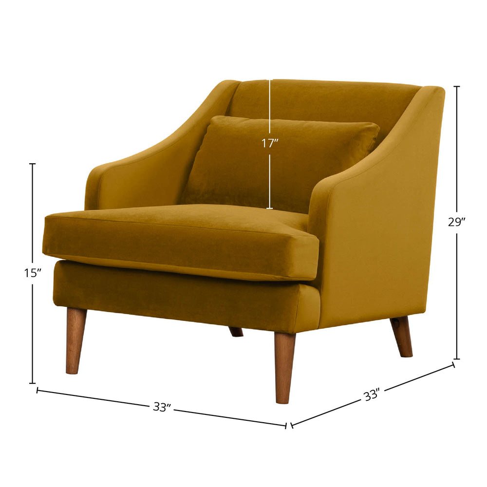 Lh Imports Missy Club Chair - Luxurious Dijon Velvet With Scoop Arm, Plush Cushioning & Elegant Pecan Legs Yellow,Brown Fabric, 85% Cotton,15% Polyester,Foam,Feather,Polyester Fibre,Dacron,Rubberwood Mis-01-dv