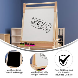 English Elm Bright Beginnings Freestanding Art Easel with Chalkboard, Dry-Erase Board & Paper Roller for Classrooms MK-ART-9000-GG
