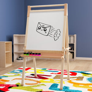 English Elm Bright Beginnings Freestanding Art Easel with Chalkboard, Dry-Erase Board & Paper Roller for Classrooms MK-ART-9000-GG
