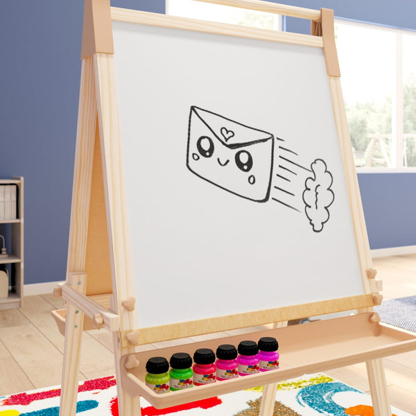 English Elm Bright Beginnings Freestanding Art Easel with Chalkboard, Dry-Erase Board & Paper Roller for Classrooms MK-ART-9000-GG