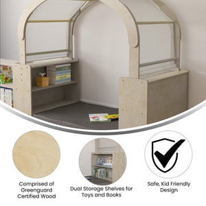 English Elm Bright Cozy Corner Reading Nook – Commercial Grade Wooden Canopy with Storage Shelves for Kids’ Spaces MK-KE18007-GG
