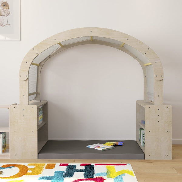 English Elm Bright Cozy Corner Reading Nook – Commercial Grade Wooden Canopy with Storage Shelves for Kids’ Spaces MK-KE18007-GG