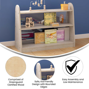 English Elm Bright Beginnings Double-Sided 3-Shelf Wooden Classroom Storage Unit - Safe, Compact, Kid-Friendly Design MK-KE19233-GG