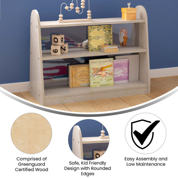 English Elm Bright Beginnings Double-Sided 3-Shelf Wooden Classroom Storage Unit - Safe, Compact, Kid-Friendly Design MK-KE19233-GG