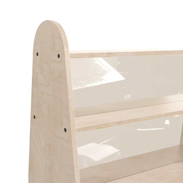 English Elm Bright Beginnings Double-Sided 3-Shelf Wooden Classroom Storage Unit - Safe, Compact, Kid-Friendly Design MK-KE19233-GG