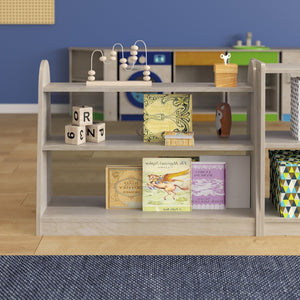 English Elm Bright Beginnings Double-Sided 3-Shelf Wooden Classroom Storage Unit - Safe, Compact, Kid-Friendly Design MK-KE19233-GG