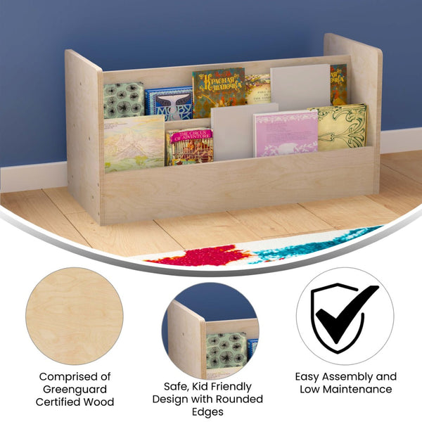 English Elm Bright Beginnings Double-Sided 2-Tier Classroom Book Display Shelf | Kid-Safe, Durable, Modular Design MK-KE20772-GG