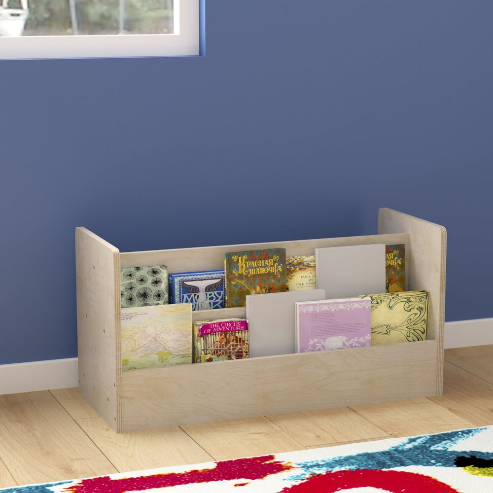 English Elm Bright Beginnings Double-Sided 2-Tier Classroom Book Display Shelf | Kid-Safe, Durable, Modular Design MK-KE20772-GG