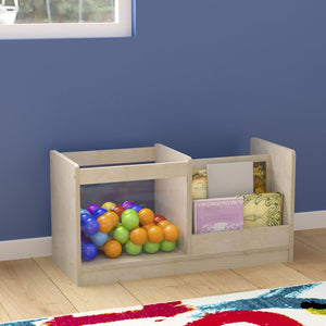 English Elm Bright Beginnings Double-Sided Modular 2-Tier Classroom Book Display Shelf with Clear Storage Bin MK-KE20789-GG