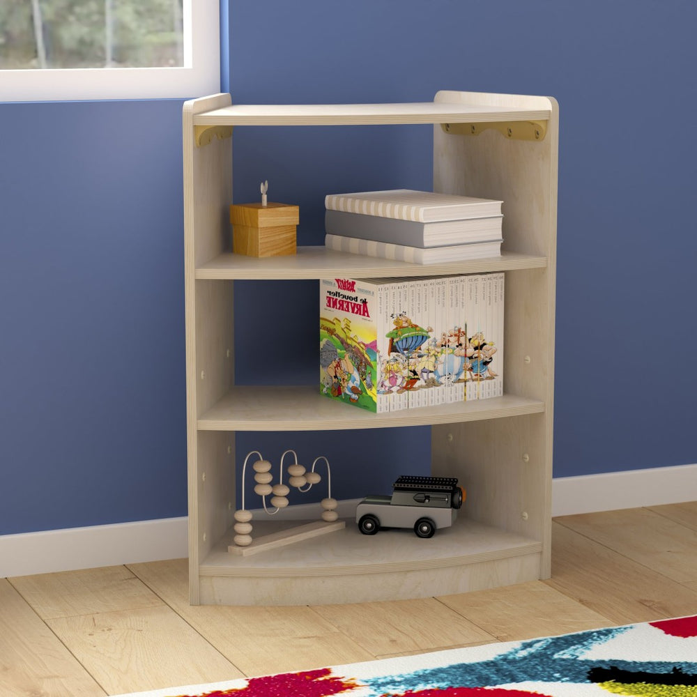 English Elm Bright Beginnings 3-Tier Wooden Classroom Storage Unit - Safe, Durable, Corner-Friendly Design! MK-KE24077-GG